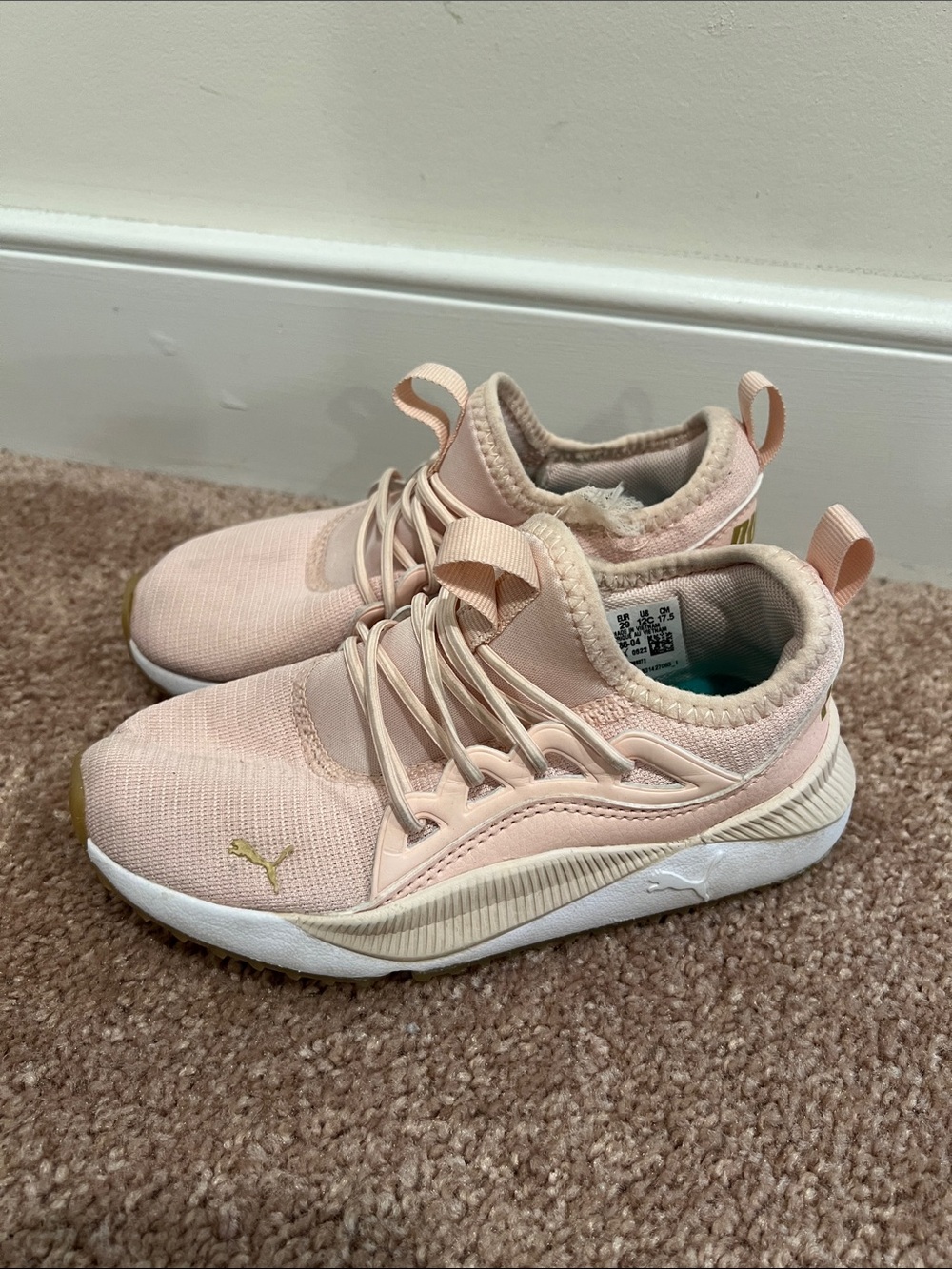 Puma Kids Pink Athletic Slip-On Sneakers with Gold Logo